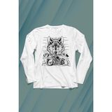 Kendim Seçtim Ride To Wild Wolf And Motorcycle Kurt ve Motor Outdoor Uzun Kollu Tişört - 001-Beyaz