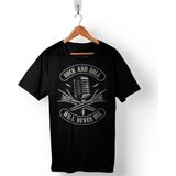 Kendim Seçtim Rock And Roll Skeleton Wıll Never Dıe Mikrofon Erkek Tişört - 2XL - Siyah