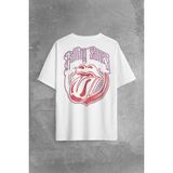 Kendim Seçtim Rolling Stones Rock Retro 70S 80S Music Sırt Ön Baskılı Oversize Tişört T-Shirt - Beyaz