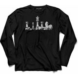 Kendim Seçtim Satranç Chess Kale Vezir At Santranç Uzun Kollu Siyah Erkek T-shirt