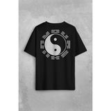 Kendim Seçtim Siyah Beyaz Ying Yang Pokemon Minimal Sırt Ön Baskılı Oversize Tişört T-Shirt