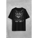 Kendim Seçtim Siyah Kedi Black Cat Silüet Çizim Sırt Ön Baskılı Oversize Tişört T-Shirt