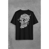 Kendim Seçtim Skull Korsan Kuru Kafa Rock Zafer Işareti Metallica Sırt Ön Baskılı Oversize Tişört T-Shirt - Siyah