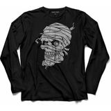 Kendim Seçtim Skull Korsan Kuru Kafa Rock Zafer Işareti Metallıca Uzun Kollu Siyah Erkek T-shirt
