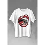 Kendim Seçtim Skull Kuru Kafa Wampir Dudak Kadın Dudağı Baskılı Tişört T-Shirt Beyaz - 2XL - 63A-Beyaz