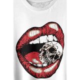Kendim Seçtim Skull Kuru Kafa Wampir Dudak Kadın Dudağı Baskılı Tişört T-Shirt Beyaz - XS - 63A-Beyaz