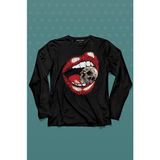 Kendim Seçtim Skull Kuru Kafa Wampir Dudak Kadın Dudağı Uzun Kollu Tişört Baskılı T-Shirt - 001-Siyah - XS