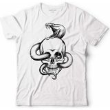 Kendim Seçtim Snake And Skull Kuru Kafa Kobra Yılan Skeleton Erkek Tişört - XL - Beyaz