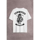 Kendim Seçtim Sons Of Anarchy California Skull Hayalet Sırt Ön Baskılı Oversize Tişört T-Shirt - Beyaz - 2XL