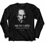 Kendim Seçtim Steve Jobs Your Time Is Lımıted Apple Uzun Kollu Tişört - Siyah