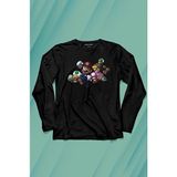 Kendim Seçtim Super Mario Party Star Rush Uzun Kollu Tişört Baskılı T-Shirt - 001-Siyah