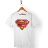 Kendim Seçtim Superman Flame Alev Logo Super Man Erkek Tişört - Beyaz - Renkli