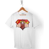 Kendim Seçtim Superman Spıderman Super Spıder Man Örümcek Adam Erkek Tişört - XL - Beyaz - Renkli