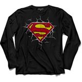 Kendim Seçtim Superman Super Man Logo 3 Boyutlu Uzun Kollu Tişört - 001-Siyah - XL