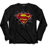 Kendim Seçtim Superman Super Man Logo 3 Boyutlu Uzun Kollu Tişört - 001-Siyah