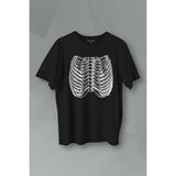 Kendim Seçtim T-Shirt Ripcage Skeleton Iskelet Chest X-Ray Halloween Siyah Baskılı Tişört - XS