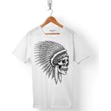 Kendim Seçtim T01B3012 Beyaz Aztec Skull Drawings Kuru Kafa Kızıl Derili Yerli Erkek T-Shirt