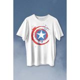 Kendim Seçtim T01B3592 Captain America Kaptan Amerika Kalkan Logo Baskılı Beyaz Unisex T-shirt