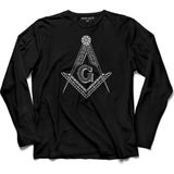 Kendim Seçtim T04B1581 Pusula Mason Pusula Kumpas Masonıc Square An Uzun Kollu Siyah Erkek T-shirt