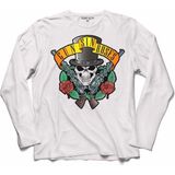 Kendim Seçtim T04S2255 Guns N And Roses Gun Gül ve Kan Silah Tabanca 2 Uzun Kollu Beyaz Erkek T-shirt
