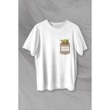 Kendim Seçtim The Mandalorian Bebek Yoda Cep Tasarımı Baskılı Tişört Unisex T-Shirt - Beyaz