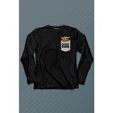 Kendim Seçtim The Mandalorian Bebek Yoda Cep Tasarımı Uzun Kollu Tişört Baskılı T-Shirt - 001-Siyah - XS