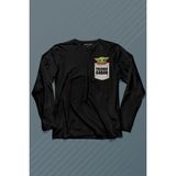 Kendim Seçtim The Mandalorian Bebek Yoda Cep Tasarımı Uzun Kollu Tişört Baskılı T-Shirt - 001-Siyah