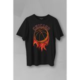 Kendim Seçtim Unisex T-Shirt Basketbol Spor Basketball Chicago Yazı Siyah Baskılı Tişört - XS