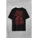 Kendim Seçtim Viking Fenrir Wolf Vikings Kurt Kafa Street Urban Sırt Ön Baskılı Oversize Tişört T-Shirt - Siyah - XL