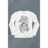 Kendim Seçtim Viking Fenrır Wolf Vikings Kurt Kafa Street Urban Uzun Kollu Tişört - 001-Beyaz