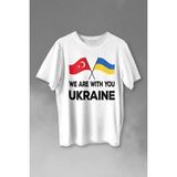 Kendim Seçtim We Are With You Ukraine Ukrayna Türkiye Dostluk Beyaz Baskılı Tişört T-Shirt Beyaz - 63A-Beyaz