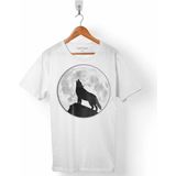 Kendim Seçtim Wolf Moon Bozkurt Ay Uluyan Kurt Göktürk Erkek Tişört - Beyaz
