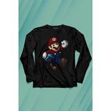 Kendim Seçtim Yeni Süper Mario Bros Mario Uzun Kollu Tişört Baskılı T-Shirt - 001-Siyah - XL