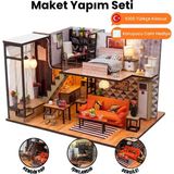Kendin Yap Minyatür Modern Villa | Minyatür Maket Ev | 3D Ahşap Puzzle, Yetişkinler İçin El Yapımı Hediye - Ahşap Rengi