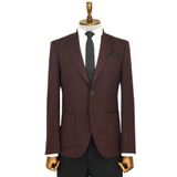 Kendinden Desenli Slim Fit Sivri Yaka Bordo Erkek Ceket - Wessi
