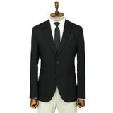 Kendinden Desenli Slim Fit Sivri Yaka Siyah Erkek Ceket - Wessi
