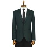 Kendinden Desenli Slim Fit Sivri Yaka Yeşil Erkek Ceket - Wessi