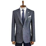 Kendinden Desenli Slim Fit Yün Erkek Lacivert Ceket - Wessi