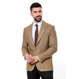 Kendinden Desenli Slim Fit Yün Taba Erkek Ceket - Wessi