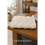 Kendinden Desenli Şönil Koltuk Örtüsü Kaydırmaz Yıkanabilir 170X210 cm - 170 x 210 cm - krem altin