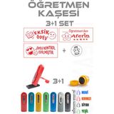 Kendinden Mürekkepli Kaşe Öğretmen Kaşesi Aferin Kaşesi Cep Kaşesi 4 Lü Set