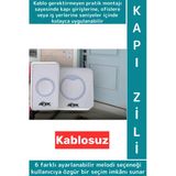 Kendinden Yapışkanlı Ev Kapı Girişi Ofis 36 Melodili Led Işıklı Kablosuz Su Geçirmez Beyaz Kapı Zili