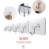 Kendinden Yapışkanlı Güçlü Şeffaf Askılık Kapı Arkası Mutfak Duvar Banyo Askı - 20 ADET