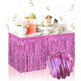 Kendinden Yapışkanlı Pembe Metalize Püsküllü Masa Eteği – 75 X 275 Cm Parti Süslemesi (5433)
