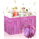 Kendinden Yapışkanlı Pembe Metalize Püsküllü Masa Eteği – 75 X 275 Cm Parti Süslemesi Mirsm0010k-E223-P