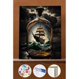 kendinyaphobi Sayılarla Boyama Seti Çerçeveli Kasnaklı Cam Şişedeki Gemi 40 x 50 cm