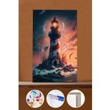 kendinyaphobi Sayılarla Boyama Seti Çerçeveli Kasnaklı Deniz Feneri 40 x 50 cm