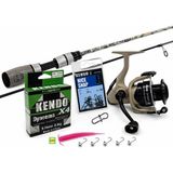 Kendo Kenshi Pro Ajı & Ultra Light Lrf Set | 1.98 M 0.3-3 gr Kamış + Okuma Outrax OR-1000SGA Makine + Kendo Dynema X4 0.06 mm Ip + Silikon Yem + Jighead + Nice Snap - 198cm