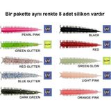 Kendo Zombie Worm Lrf Silikonu 4cm (8'li Paket) Yaban Mersini Kokulu Iğnesiz - Dark Green