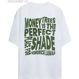 Kendrick Lamar Tasarımı "money Trees Is The Perfect Place For Shade" Yazılı Sırt Baskılı Yazılı Pamuklu Unisex Tişört - Beyaz - XL
